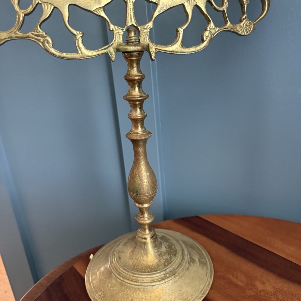 Vintage Brass Lion of Judah Candelabra Pair 5 Arm Shabbat Heavy Judaica Large - Picture 3 of 9